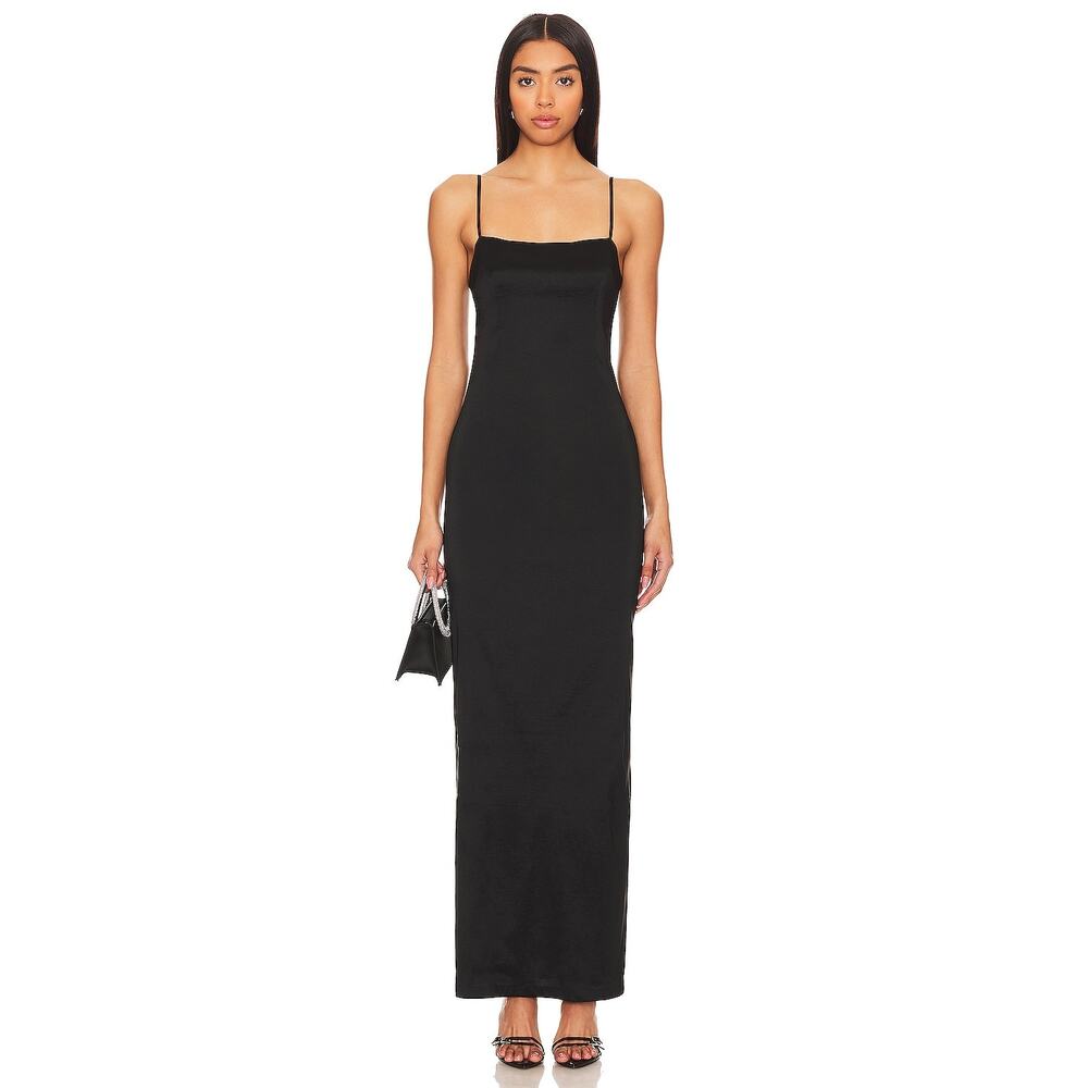 Lovers & Friends Ricky Maxi Dress Gown‎ Black Stretch Back Slit Sleeveless Sz S